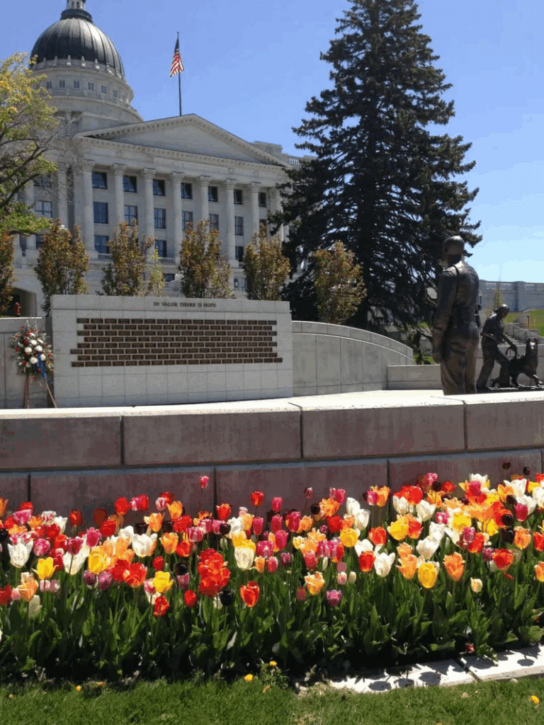 Utah Law Enforcement Memorial in the spring with Tulips.